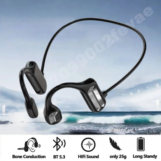 Bone Conduction Bluetooth 5.3 Headphones - IPX8 Waterproof Open-Ear Sports Headset with Mic, Hi-Fi Sound
