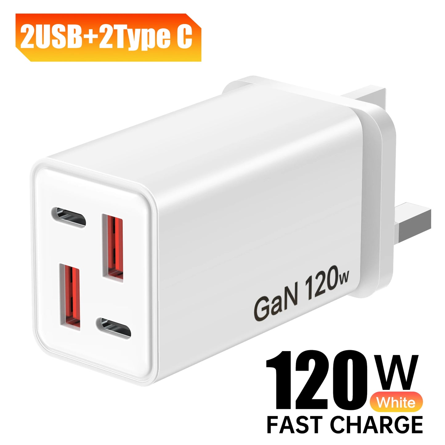 120W 4-Port USB Wall Charger – Type-C Fast Charging Adapter for iPhone, Samsung, & More