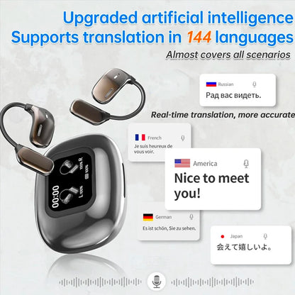 AI Translator Earbuds | Real-Time 144-Language Translation Headphones with LCD Touch Display & Bluetooth 5.3