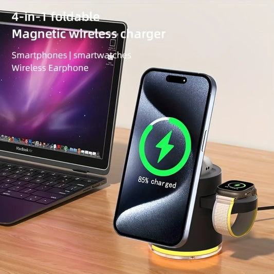 3-in-1 Foldable Magnetic Wireless Fast Charger for iPhone 16/15/14/13/12, Apple Watch & AirPods Pro