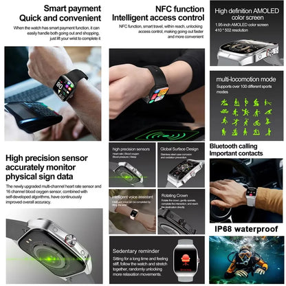 2025 AMOLED NFC Smartwatch with GPS Tracking, Bluetooth Calls & Fitness Sensors| Waterproof Sports Watch for Men and Women
