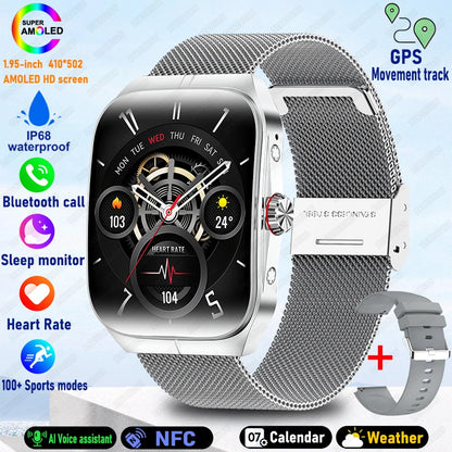 2025 AMOLED NFC Smartwatch with GPS Tracking, Bluetooth Calls & Fitness Sensors| Waterproof Sports Watch for Men and Women