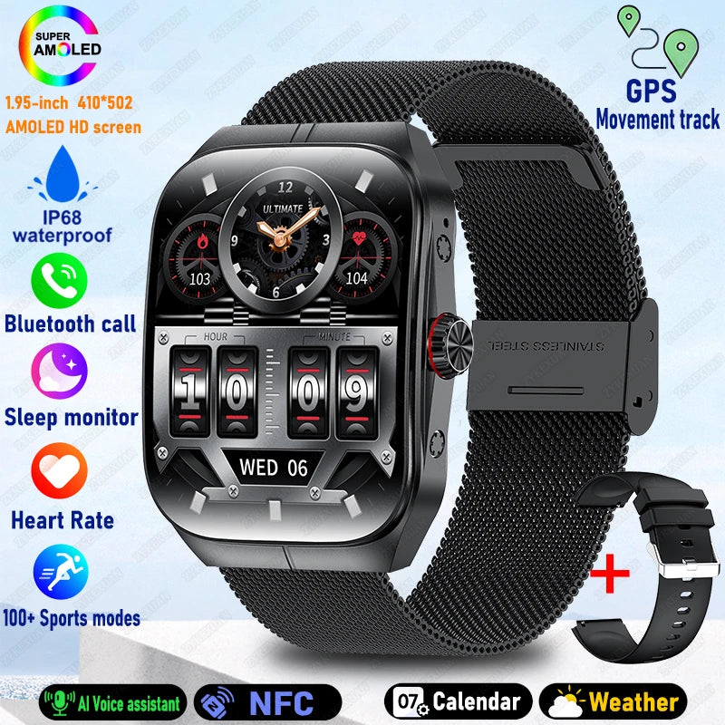 2025 AMOLED NFC Smartwatch with GPS Tracking, Bluetooth Calls & Fitness Sensors| Waterproof Sports Watch for Men and Women