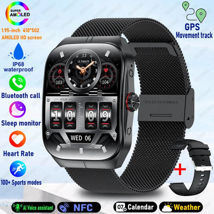 2025 AMOLED NFC Smartwatch with GPS Tracking, Bluetooth Calls & Fitness Sensors| Waterproof Sports Watch for Men and Women