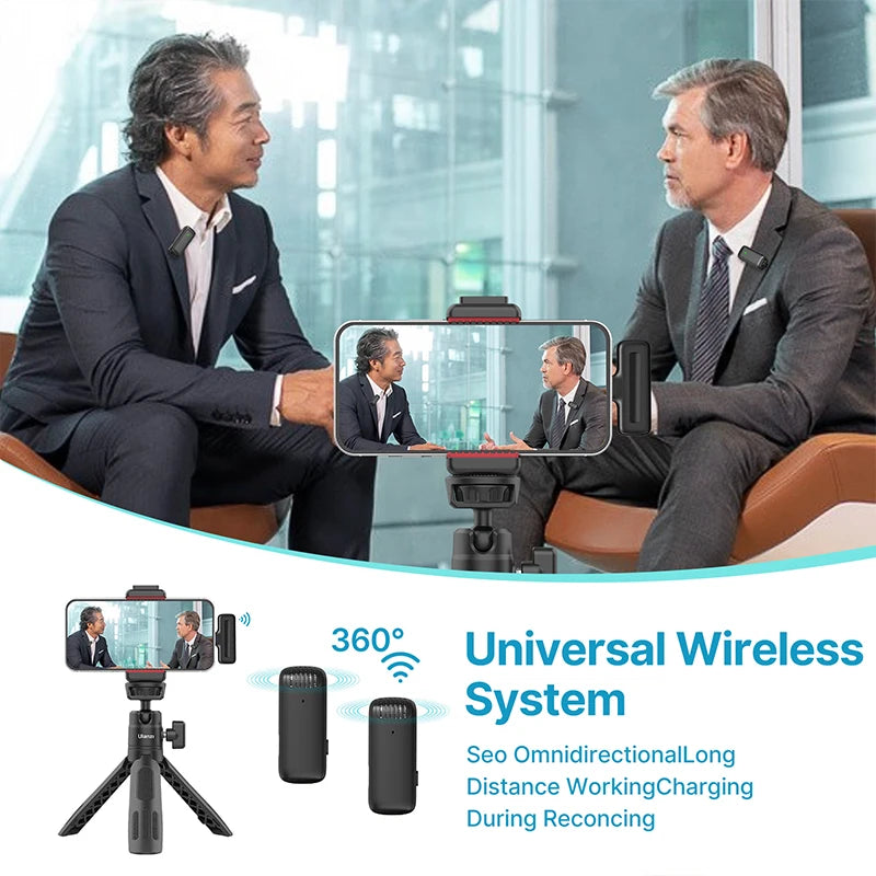 Professional Wireless Lavalier Microphone Kit - Dual Clip-On Mini Mics with Charging Case (iPhone & Android)