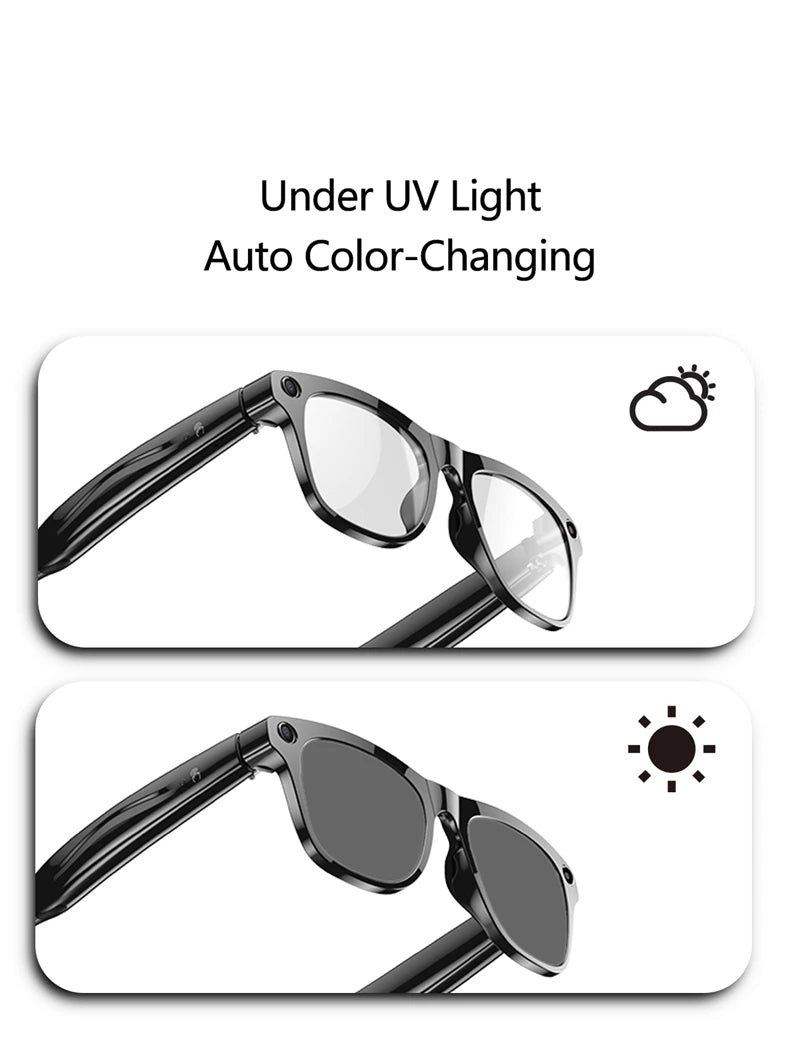6K HD AI Smart Glasses- Photochromic Bluetooth W/ Voice Assistant, Music, Gaming, Camera & Translation
