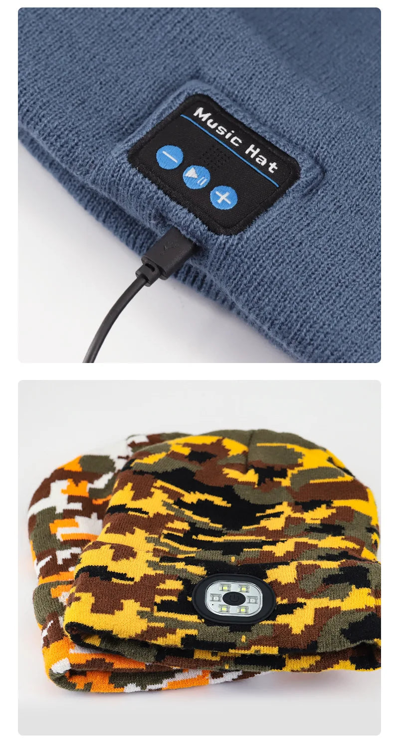 LED Bluetooth Beanie Hat – Wireless Stereo Speakers & Rechargeable Light for Outdoor Sports & Winter Wear