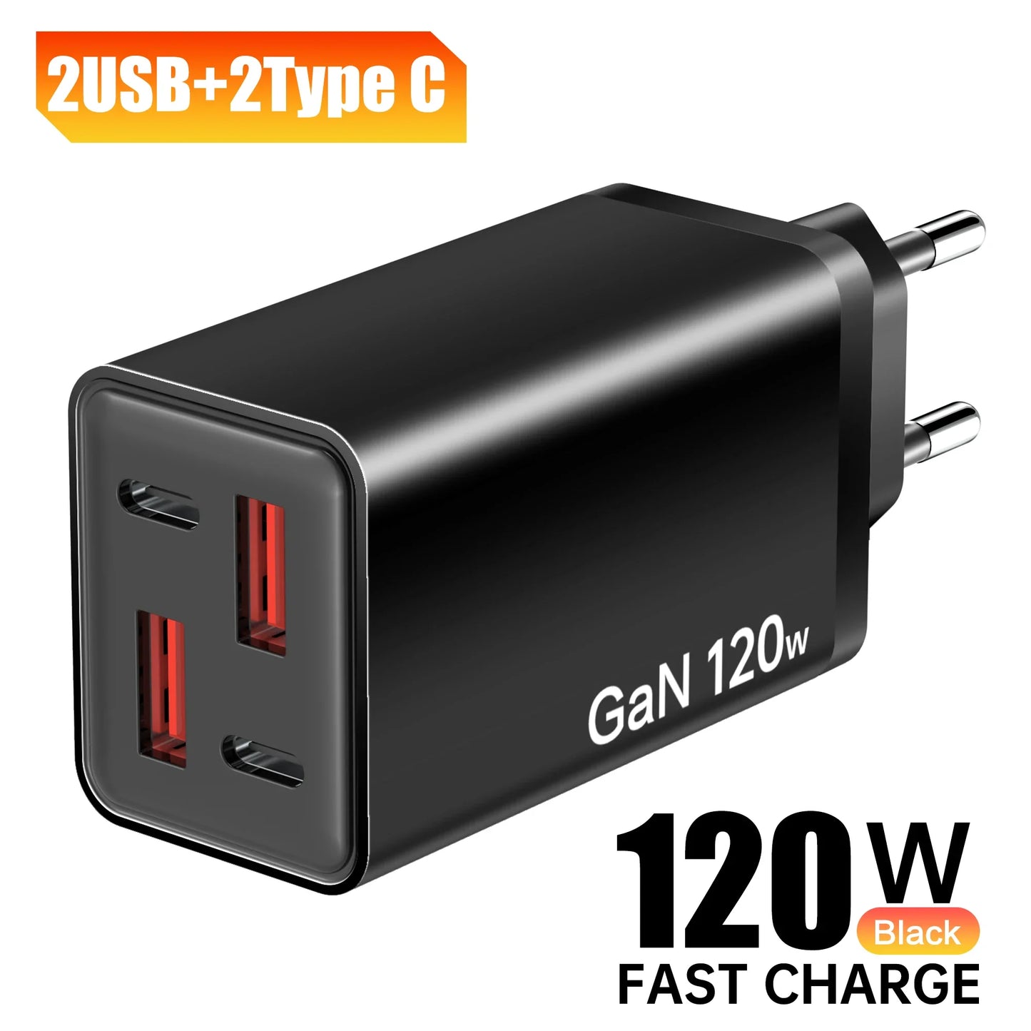 120W 4-Port USB Wall Charger – Type-C Fast Charging Adapter for iPhone, Samsung, & More