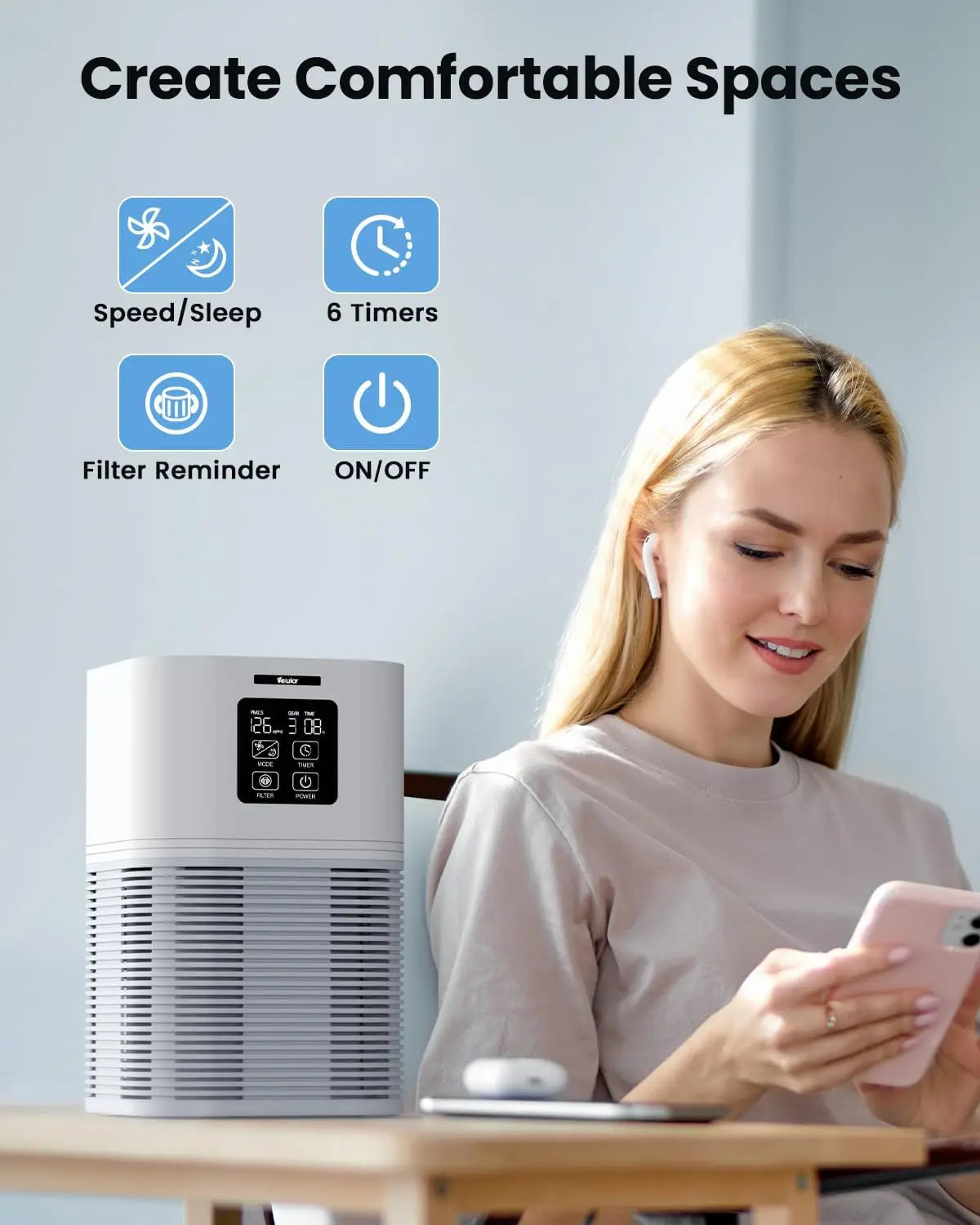 2-in-1 Smart Air Purifier with H13 Filter & Aromatherapy - Desktop Home Air Cleaner
