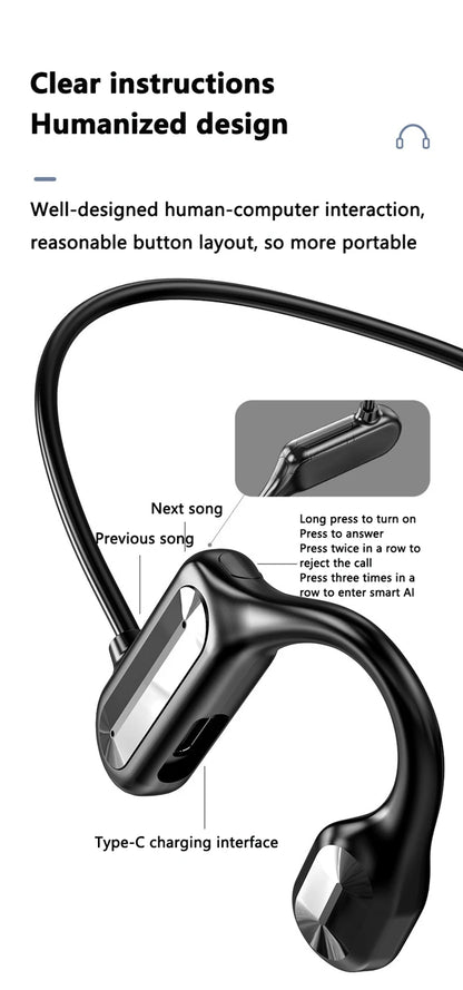 Bone Conduction Bluetooth 5.3 Headphones - IPX8 Waterproof Open-Ear Sports Headset with Mic, Hi-Fi Sound
