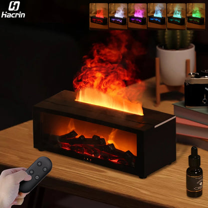 Flame-Effect Aroma Diffuser Humidifier with 7-Color LED & Ultrasonic Mist