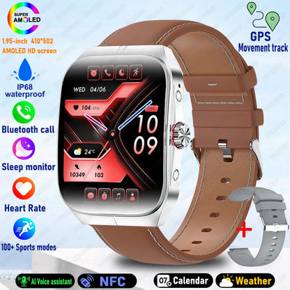 2025 AMOLED NFC Smartwatch with GPS Tracking, Bluetooth Calls & Fitness Sensors| Waterproof Sports Watch for Men and Women