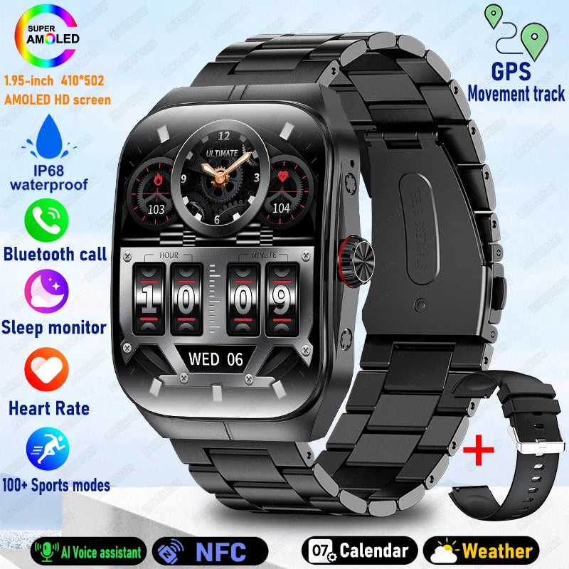 2025 AMOLED NFC Smartwatch with GPS Tracking, Bluetooth Calls & Fitness Sensors| Waterproof Sports Watch for Men and Women