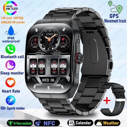 2025 AMOLED NFC Smartwatch with GPS Tracking, Bluetooth Calls & Fitness Sensors| Waterproof Sports Watch for Men and Women