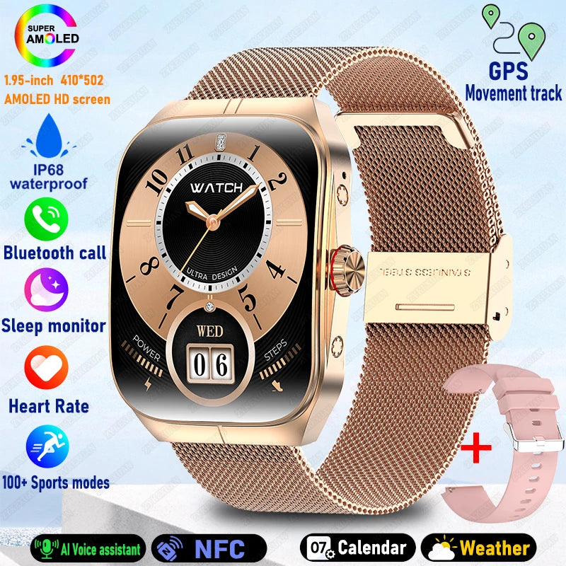 2025 AMOLED NFC Smartwatch with GPS Tracking, Bluetooth Calls & Fitness Sensors| Waterproof Sports Watch for Men and Women
