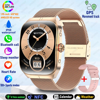 2025 AMOLED NFC Smartwatch with GPS Tracking, Bluetooth Calls & Fitness Sensors| Waterproof Sports Watch for Men and Women