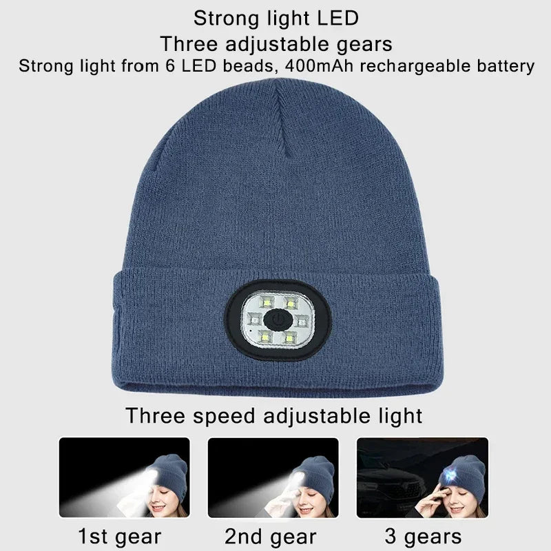 LED Bluetooth Beanie Hat – Wireless Stereo Speakers & Rechargeable Light for Outdoor Sports & Winter Wear