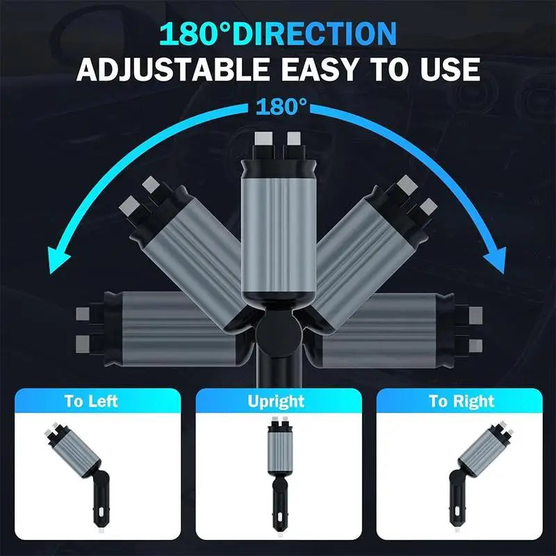 4-in-1 Retractable Car Charger with LED Spotlight - Universal Fast Charger