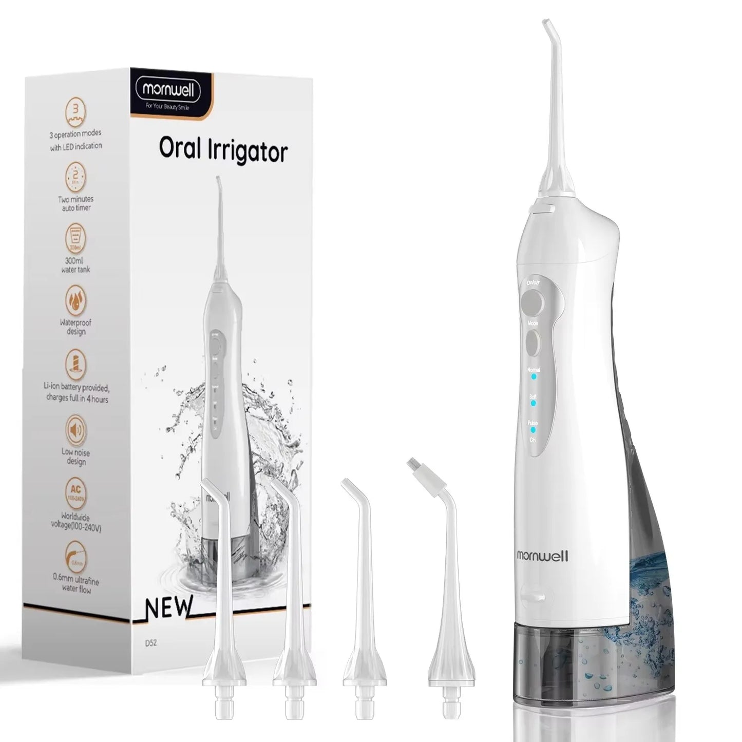 Cordless Portable Water Flosser – 4 Jet Tips, 3 Modes, 300 ml Tank (IPX7 Waterproof)OLD