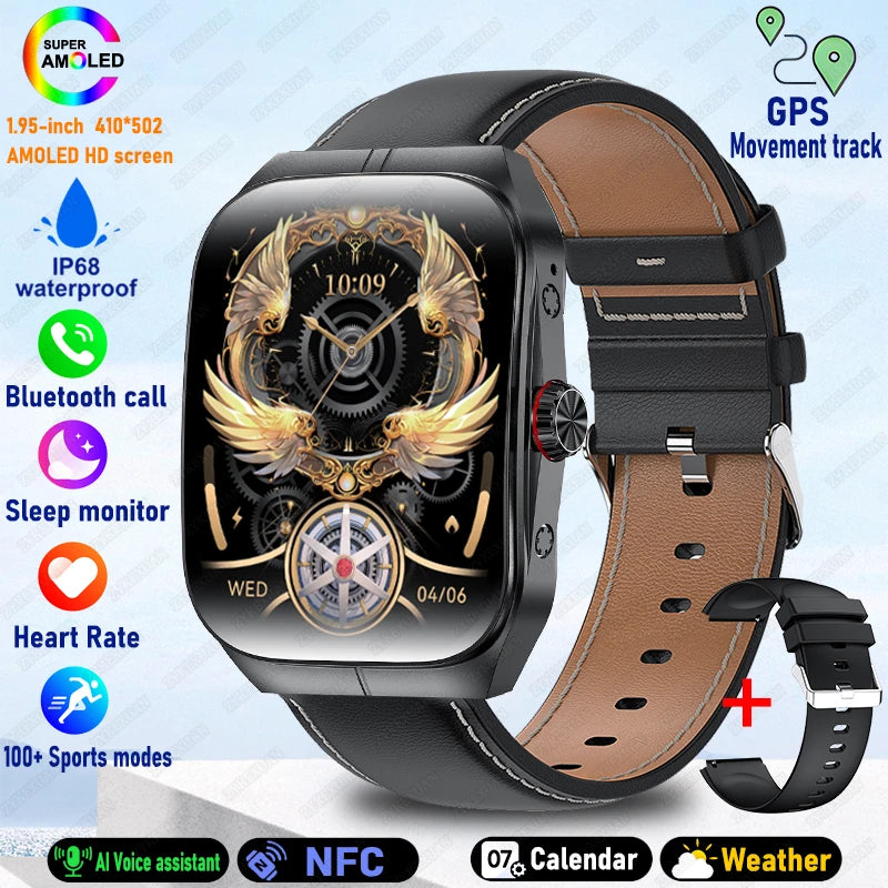 2025 AMOLED NFC Smartwatch with GPS Tracking, Bluetooth Calls & Fitness Sensors| Waterproof Sports Watch for Men and Women