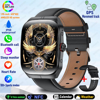 2025 AMOLED NFC Smartwatch with GPS Tracking, Bluetooth Calls & Fitness Sensors| Waterproof Sports Watch for Men and Women